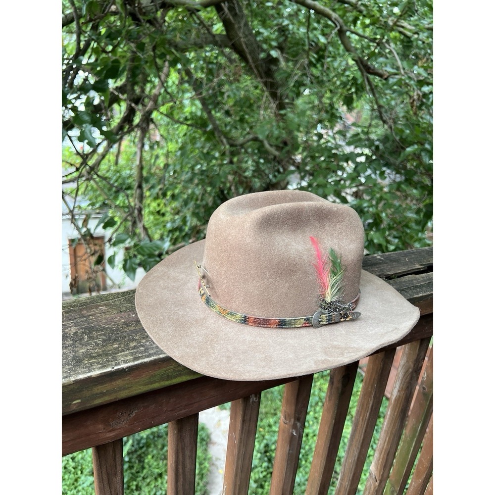 Smithbilt Men's Cowboy Brown Western Hat Fur Felt Canada XL Feather Belt Details